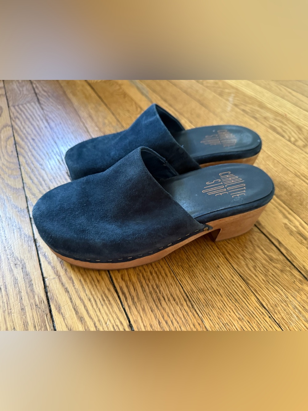 Charlotte Stone Navy Blue Suede Clog Mules - Size 6 - NWOB